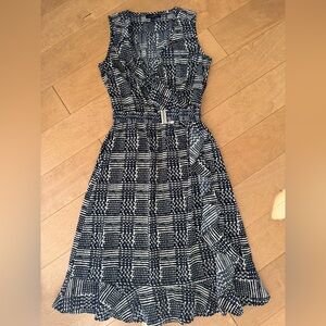 Banana Republic Navy and White Ruffled Dress